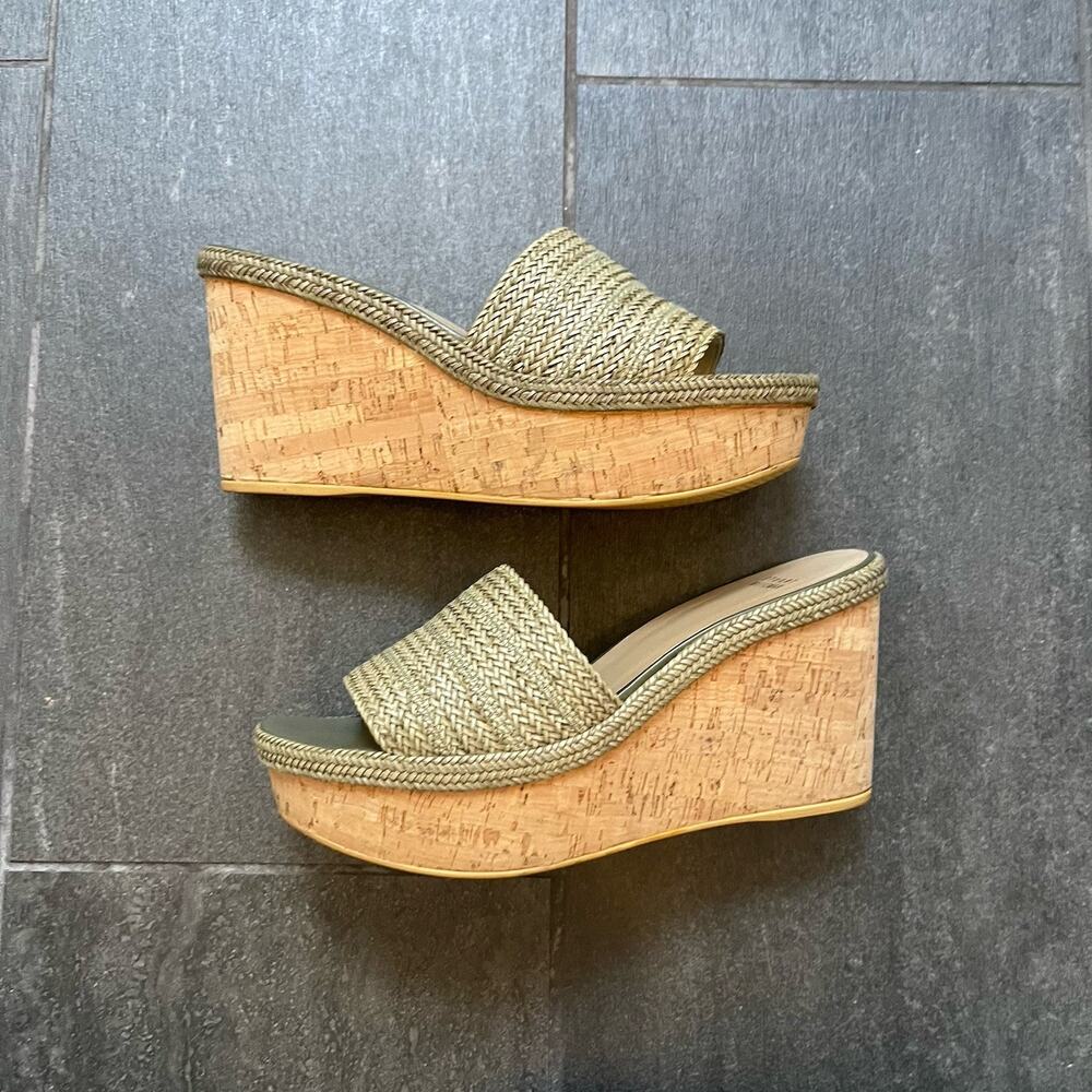 Womens Stuart Weitzman Strap Gold Espadrille Wedge Sandals Size 11